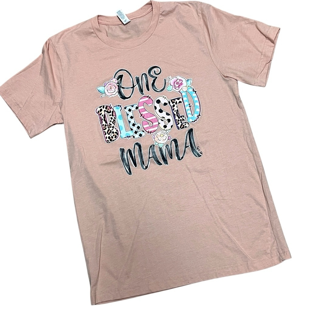 Bella Canvas Women’s Pink One Blessed Mama Tee, Size Medium